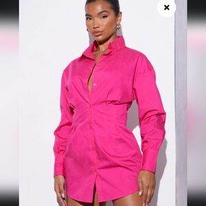 ☆Pretty Little Thing Bright Pink Button Shirt Dress